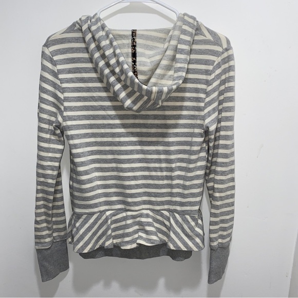 Anthropologie Sat. Sun. Harley Gray Stripe Peplum Zip Hoodie Women’s Small B-1 - Picture 4 of 9